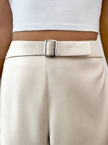 Elenzga 新款简约搭扣直筒休闲女裤 - 卡其色 - 查看 4