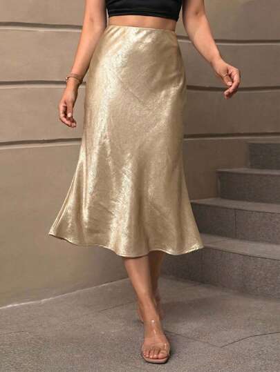 SHEIN BAE 女士纯色简约休闲半身裙