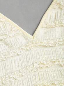 Sweetra Sweet Knitted Texture Frill Trim Open Back Lightweight Vacation Tie Strap Mini Dress For Women, Spring/Summer - Light Yellow - View 7