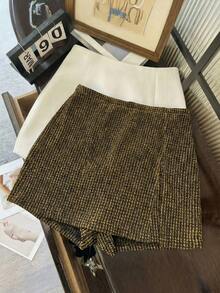 Franclia Petite Women's Elegant Sexy Slit Glittery Gold Mini Skirt, Versatile For Parties & Dates - Gold - View 1