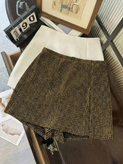 Franclia Petite Women's Elegant Sexy Slit Glittery Gold Mini Skirt, Versatile For Parties & Dates