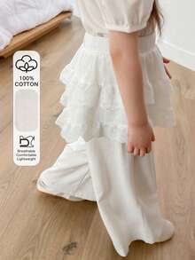 DAZY Young Girls Ruffle Patchwork Pants, 2 In 1 Look - White - View 1