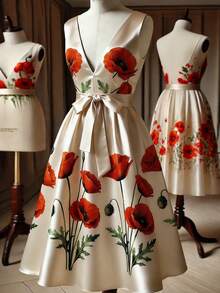 GlowEve Women's Floral Print V-Neck Sleeveless Mid-Length Dress - Multicolor - View 4