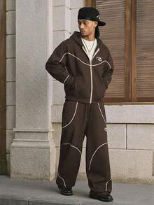 AXEPEAK Bộ đồ thể thao nam mùa thu gồm áo hoodie có khóa kéo và quần dài. - Cà phê nâu - Xem 3