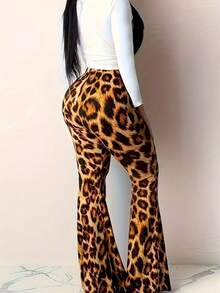 DrmWander Women Leopard Print Flare Leg Pants, Simple & Fashionable - Multicolor - View 4