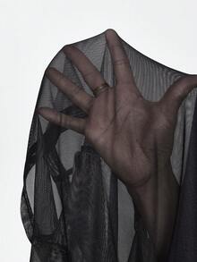 ROMWE Spring/SummergraphicblackGothic Dark Style Chinese Skeleton Snake Print Sheer Tight Crop Top - Black - View 7