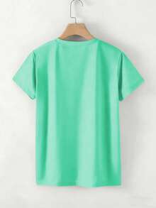 SHEIN LUNE 女士字母印花短袖T恤图案T恤女式上衣 - 薄荷綠 - 查看 2