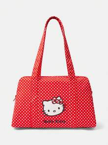 HELLO KITTY AND FRIENDS | SHEIN 粉色灯芯绒蝴蝶结时尚手提包，女士手提包，饰有蝴蝶结和爱心印花，可爱蝴蝶结包，完美搭配秋季女装 - 紅色 - 查看 2