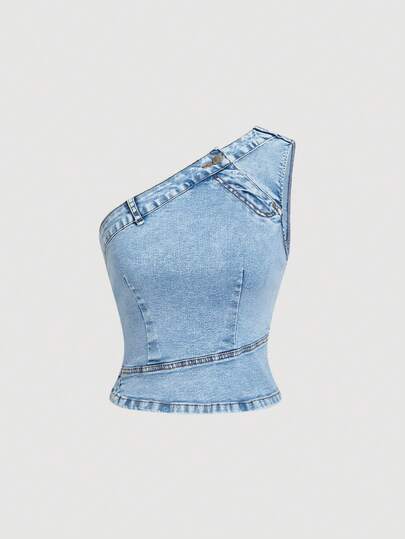 Sweetra Elegant Casual Sleeveless Denim Blouse For Women