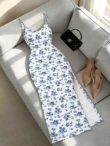 GlowEve Vestido sin mangas minimalista con estampado para mujer - Azul y blanco - Ver 6