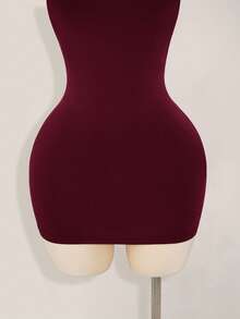 SHEIN ICON Solid Color Backless Sexy Casual Mini Dress - Burgundy - View 6