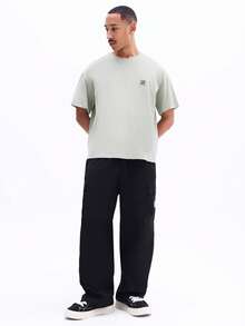 SUMWON Black Wide Leg Cargo Pants With Multiple Patch Pockets And Utility Details For Men Casual Streetwear - Black - View 3