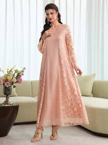 Al Najma Váy hồng bóng phối ren - Hồng - Xem 6
