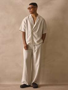 Musero Pantalones de lino con pierna recta, detalle de botones, cintura elástica con cordón, esenciales de primavera y verano - Albaricoque - Ver 2