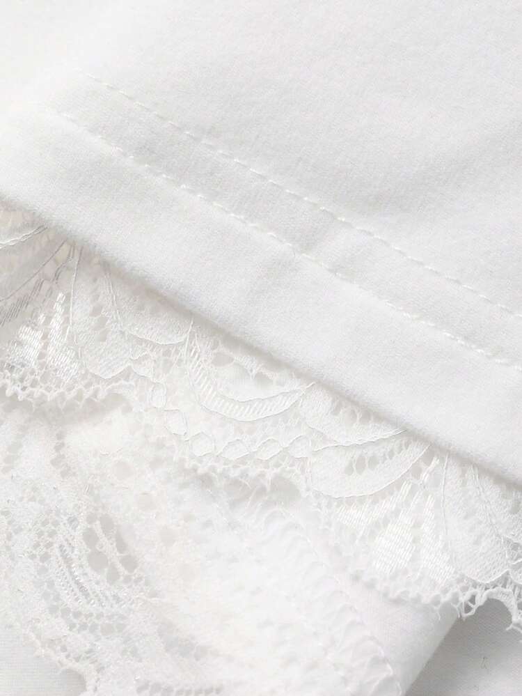 Women's Solid Color Lace Patchwork Round Neck Short Sleeve T-Shirt