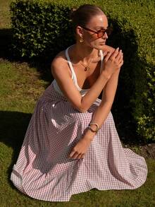 COSMINA Women's Summer Casual Plaid Skirt - Baby Pink - View 4