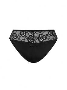 SHAPORA Mutandine vintage a vita alta in rete trasparente con motivo floreale a cuore, pantaloncini comodi e aderenti per le donne - nero - Visualizzare 8