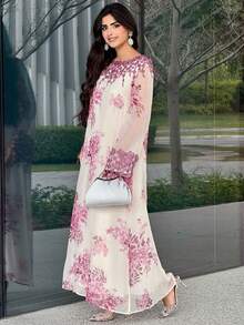 Al Najma 保守、优雅、奢华而浪漫的阿拉伯风格女式连衣裙 - 彩色 - 查看 3