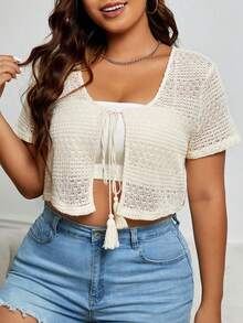 GalTyme 加流苏系带前短款上衣（不含吊带背心），夏季 - 杏色 - 查看 5