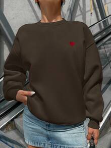 RueChic Cotton Slogan Graphic Drop Shoulder Sweatshirt - Chocolate Brown - View 3