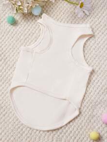 PETSIN 1件可爱小兔子拥抱复活节彩蛋胡萝卜蝴蝶花朵印花宠物背心米色亲肤透气宠物衣服 - 米色 - 查看 3