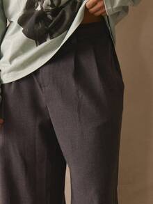 Musero 直筒褶裥腰带环西装裤，秋冬必备单品 - 卡其色 - 查看 5