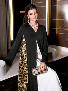 SHEIN Najma Women's Loose Elegant Casual Leopard Print Robe For Daily Wear - Black - View 1