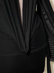 SHEIN ICON Vestido mini sexy con escote pronunciado, parches de malla y espalda descubierta - Negro - Ver 7