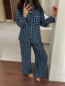 DAZY All-Over Floral Print Women Pajama Set, Spring - Blue - View 5