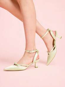 CUCCOO DOLLMOD Apricot Satin Pointed Toe High Heels, Bowknot Lace-Up Hollow Out Stiletto Wedding Shoes - Apricot - View 5