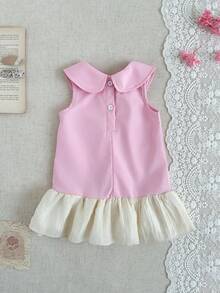 SHEIN Girls' Summer Dress, Baby Girl Cute Sleeveless Princess Dress With Peter Pan Collar - Pink - View 2