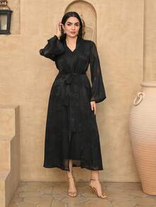 DAZY Women's Elegant Floral Print Sleeveless Dress With Belt & Robe, 2-Piece Set, Spring/Summer,Wedding Guest Dress Women - Black - View 4