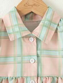 Souflis Souflis 法式新款休闲时尚女童清新格纹花瓣袖衬衫裙，适合春夏外出和日常穿着，上学穿着 - 彩色 - 查看 7