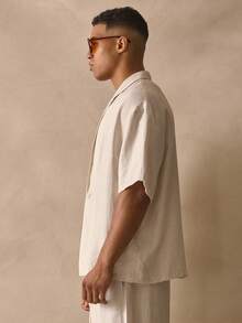 Musero Short Sleeve Asym Button Detail Top Smart Style Leightweight Linen Textured Shirt Spring Summer Holiday Essentials - Apricot - View 3