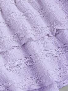 Sweetra Solid Color Ruffle Trim Number Print Double Layered Hem Skirt, Casual & Resort Y2K  Mini Short - Mauve Purple - View 5