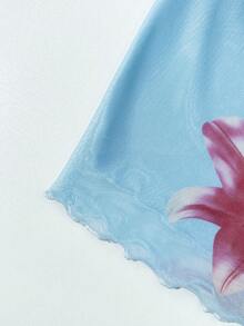 GlowEve Women's Casual Elegant Mesh Printed Ruched Bodycon Skirt, Suitable For Vacation & Beach - Blue - View 5