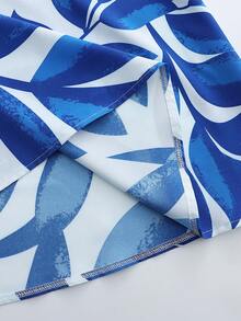 Franclia 新款优雅时尚浪漫印花系带A字无袖连衣裙，女士春夏连体裤连衣裙，度假连衣裙 - 藍色 - 查看 4