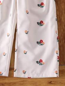 SHEIN Young Girl Ditsy Floral Bow Decor Camisole And Wide Leg Pants Set,Kids - Multicolor - View 5