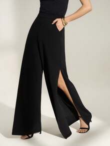 SHEIN Tall Commute Minimalist Office Old Money Simple Sexy And Elegant Black And White Polka Dot Women's Pants - Black - View 5