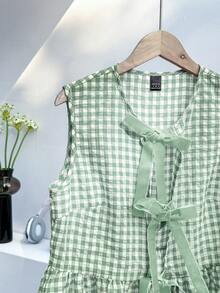 Comfortcana Camisa sin mangas con botones a cuadros verde oliva para mujer - Verde Oliva - Ver 4