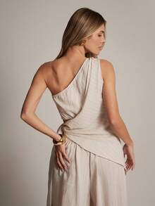 Hauture Women's Layered One Shoulder Top With Hardware Detail - Baby Pink - View 6