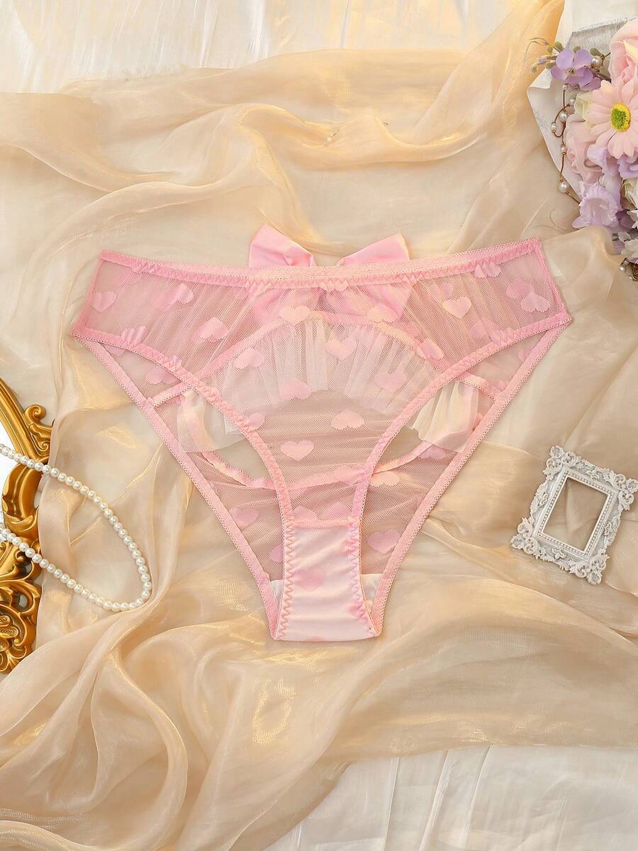 DelicateAllure Plus Size Cute & Sexy Ruffled Crotchless Panties With Bow Accent, Revealing Design - Pink - View 1