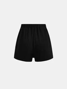 Girlism Black Fashionable Versatile Solid Color Slit Skirt Shorts, Casual, Suitable For Spring/Summer, Valentine's Day, Parties, Shopping Asymmetrical Skirts Asymmetrical Black Skirts For Women - Black - View 2