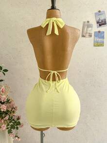 Soleia Women's Floral Applique Plunge Neck Backless Dress, Vacation - Multicolor - View 2