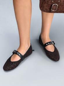 CUCCOO GRLICON Sandal Wanita Motif Leopard, Sederhana dan Serbaguna, Cocok untuk Aktivitas Luar Ruangan, dengan Desain Tali Tunggal dan Gesper Bertabur Stud, Gaya Y2K Punk Keren, Street Sporty Gothic, Sepatu Musim Semi, Liburan Musim Semi, Paskah, Natal - coklat tua - View 4