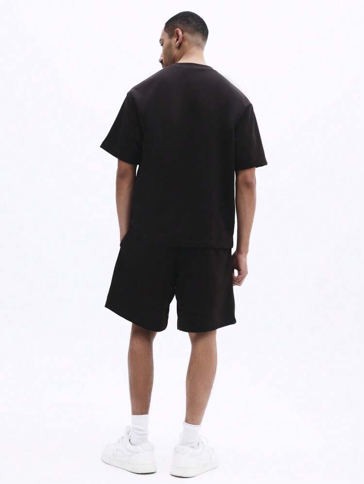Black Crew Neck Tee And Shorts Set