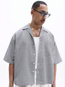 SUMWON Men Beach Shorts Set Button Front Stripe Pattern Summer Vacation Swim Set Relaxed Casual Beachwear - Multicolor - View 5