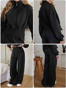 SHEIN WOMAN COSY TWO PIECES LOUNGEWEAR WITH DOUBLE SIDE ZIPPER - Black - View 9