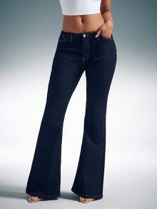 Denimoi Quần jeans ống rộng cạp thấp co giãn, phong cách Y2K, quần gợi cảm, trang phục sexy, quần jeans cạp thấp. - Rửa tối - Xem 4