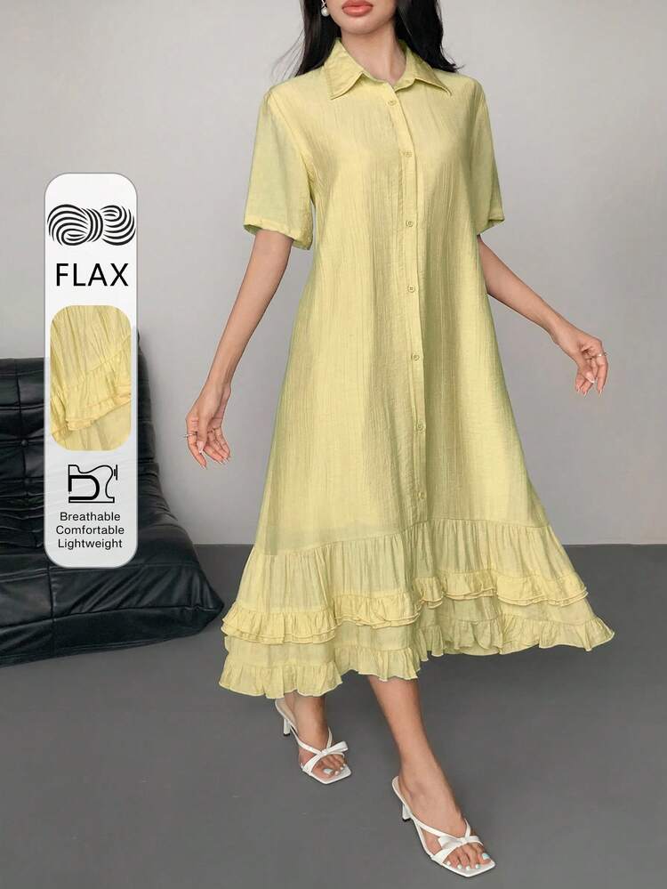 Women's Elegant Ruffled Collar Loose Mid-Length Dress Summer Women Dresses Sundress Maxi Dress